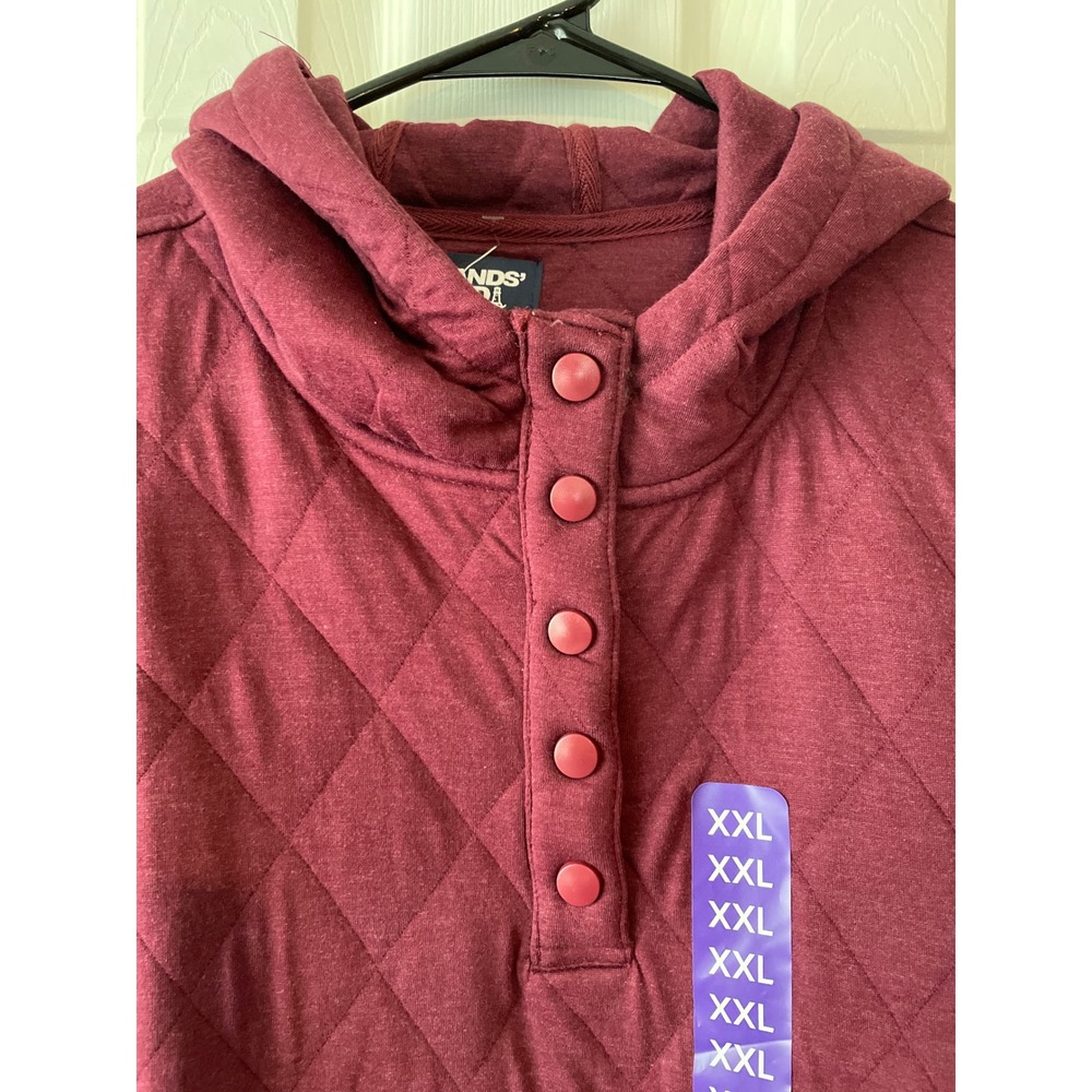Lands' End Quilted Pullover Hoodie Women's XXL Burgundy Snap Neck Top FlawNew‎ - Picture 3 of 11